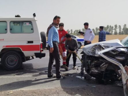 ۲ زخمی در تصادف خودرو سواری پژو با تریلر در محور گتوند به دزفول